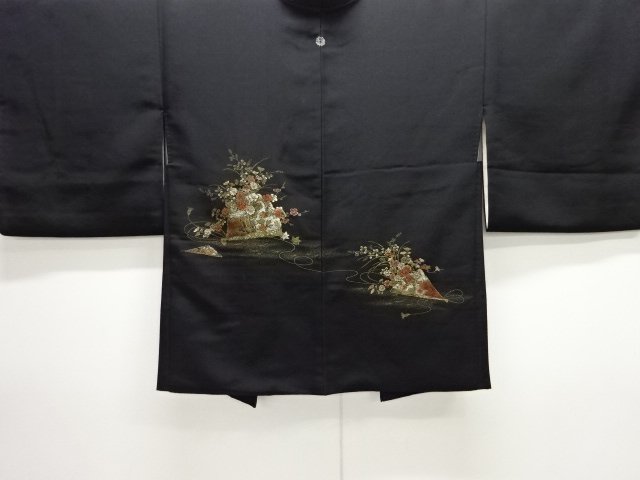 JAPANESE HAORI / SILK / WOVEN FAN & FLORAL PLANTS